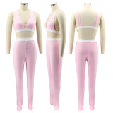 Women Solid Sling Elastic Casual Sports Two-piece Set