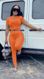 Women Wrinkled Short Sleeve T-Shirt and PantSolid Two-Piece Set
