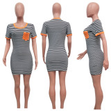 Summer Striped Print Pocket Dress