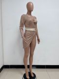 Skirt Summer Women's Sequin Bra Long Sleeve Low Back Dress Nightclub Two Piece Set
