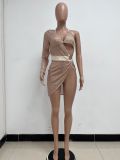 Skirt Summer Women's Sequin Bra Long Sleeve Low Back Dress Nightclub Two Piece Set