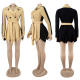 Women Solid Color Block Long Sleeve Casual Dress