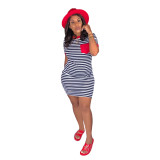 Summer Striped Print Pocket Dress