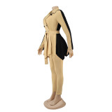 Women Color Block Long Sleeve Jacket and Pant Casual Two Piece Set