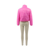 Women Solid Zipper Warm Padding Jacket