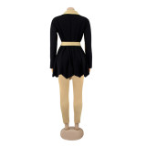 Women Color Block Long Sleeve Jacket and Pant Casual Two Piece Set