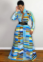 Women Irregular Print Turndown Collar Long Sleeve Maxi Dress Women Irregular Print Turndown Collar Long Sleeve Maxi Dress