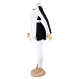 Women Color Block Long Sleeve Jacket and Pant Casual Two Piece Set