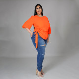 Plus Size Women Solid Round Neck Irregular Top