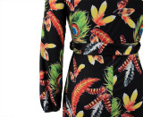 Plus Size Women Feather Print Sexy Slit Dress