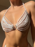 Sexy Halter Neck Women's Simulated Pearl Cover Up Bra