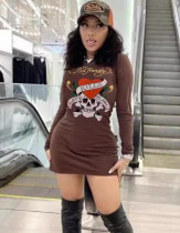 Trendy Printed Long Sleeve Slim Tight Women's Casual Dress