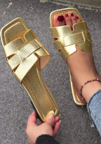 Plus Size Leather Patchwork Women's Slippers Flat Square Toe Women's Sandals Plus Size Leather Patchwork Women's Slippers Flat Square Toe Women's Sandals