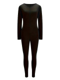 Spring Summer Women's Solid Color Long Sleeve  Tight Fitting Zipper Jumpsuit
