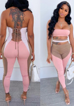 Women's Sexy Print Lace-Up Hollow Waist Strapless Jumpsuit Women's Sexy Print Lace-Up Hollow Waist Strapless Jumpsuit