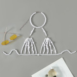 Simulated Pearl Halter Neck Women's Sexy Cover Up