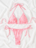 Women's Pink Low Back Sexy Two Piece Bikini Swimwear