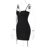 Women's Spring Sexy Hollow Lace-Up Strap Tight Fitting Bodycon Dress