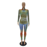 Women's Sexy Dollar Print Mesh Long Sleeve Jumpsuit