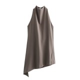 Halter Neck Vest Top  Mid-Waist Trousers Casual Two Piece Set