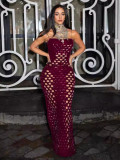 Fashion Women's Clothing Sexy Velvet Ripped Tight Fitting Strap Long Dress