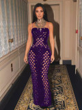 Fashion Women's Clothing Sexy Velvet Ripped Tight Fitting Strap Long Dress