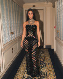 Fashion Women's Clothing Sexy Velvet Ripped Tight Fitting Strap Long Dress