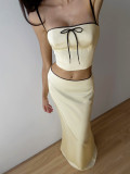 Spring Women's Solid Color Slim Crop Camisole High Waist Skirt Two Piece Set