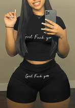 Women's Letter Printed Sports Short-Sleeved Round Neck Casual Two Piece Shorts Set Women's Letter Printed Sports Short-Sleeved Round Neck Casual Two Piece Shorts Set