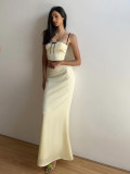 Spring Women's Solid Color Slim Crop Camisole High Waist Skirt Two Piece Set