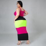Multicolor Patchwork Plus Size U Neck Strappy Women's Sleeveless Long Dress