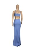 Women's Solid Color Strap Hollow Waist Long Dress