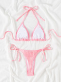 Women's Pink Low Back Sexy Two Piece Bikini Swimwear