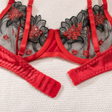 Sexy Embroidered See Through Mesh Two Piece Lingerie Set