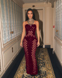 Fashion Women's Clothing Sexy Velvet Ripped Tight Fitting Strap Long Dress