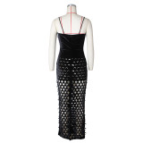 Fashion Women's Clothing Sexy Velvet Ripped Tight Fitting Strap Long Dress