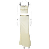 Spring Women's Solid Color Slim Crop Camisole High Waist Skirt Two Piece Set