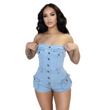 Summer Sexy Strapless Stretch Denim Jumpsuit
