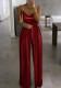 Women's Summer Simulated Pearl Strap Pleated Jumpsuit