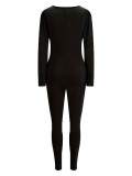Spring Summer Women's Solid Color Long Sleeve  Tight Fitting Zipper Jumpsuit