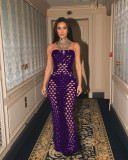 Fashion Women's Clothing Sexy Velvet Ripped Tight Fitting Strap Long Dress