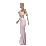 Women's Solid Color Strap Hollow Waist Long Dress
