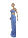 Women's Solid Color Strap Hollow Waist Long Dress