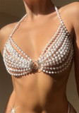 Sexy Halter Neck Women's Simulated Pearl Cover Up Bra