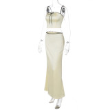 Spring Women's Solid Color Slim Crop Camisole High Waist Skirt Two Piece Set