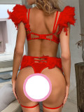 Sexy Solid Color Furry Lace Three-Piece Lingerie Set