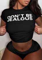 Women Summer Letter Print T-Shirt