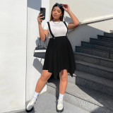 Women Spring Summer Chic Fresh and Simple Style Irregular Hem Suspender Skirt Plus Size Skirt