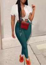 Women Lace Up Crop Top and Pant Two Piece Set