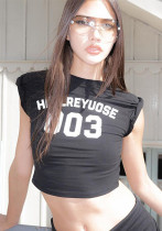 Women Spring Sleeveless Letter Print Crop T-Shirt Top